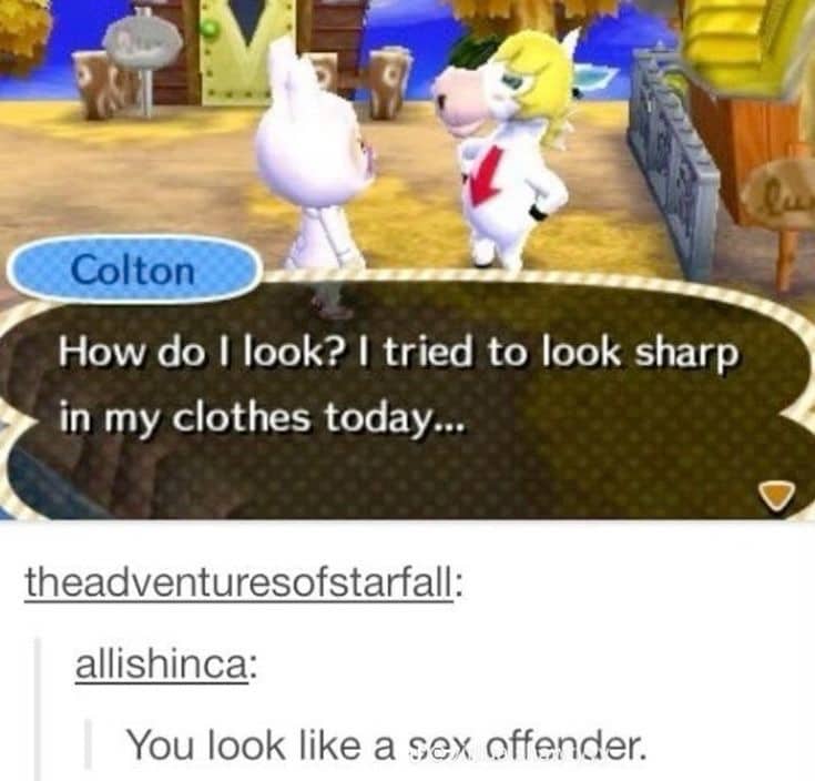 Funny dialogue from Colton the horse in Animal Crossing with a blunt social media comment.