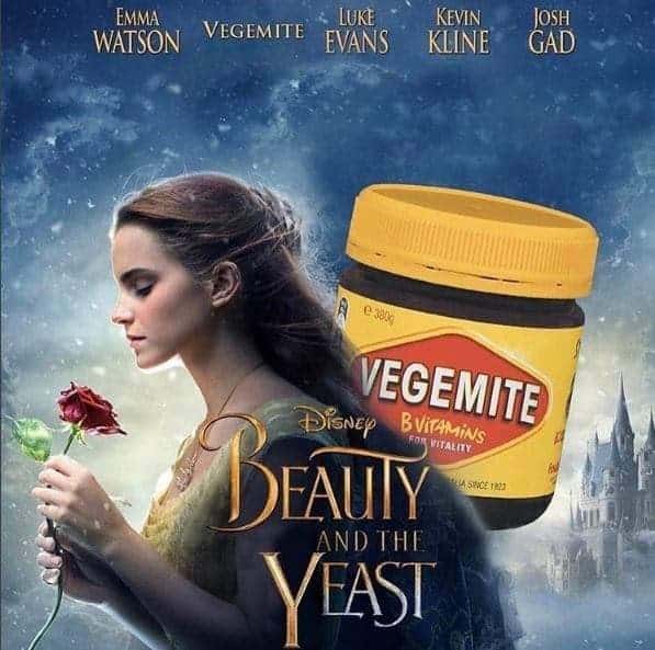 Parody movie poster for Beauty and the Yeast featuring a large jar of Vegemite.