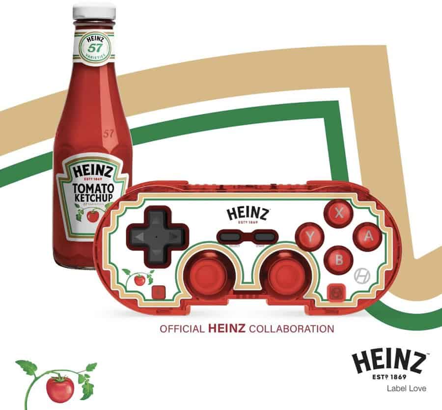 A professional-looking red and white Heinz Ketchup themed video game controller collaboration concept.