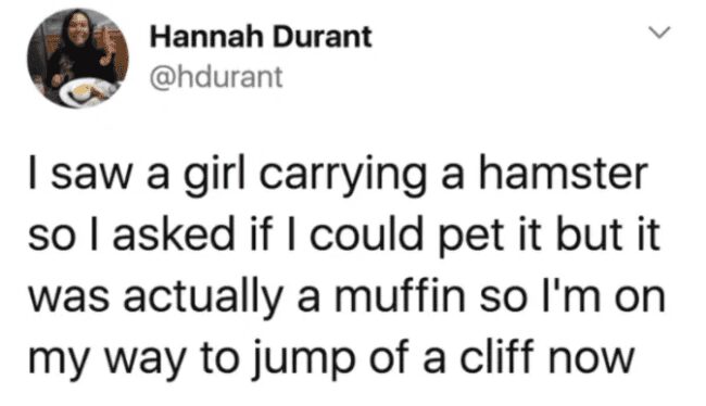Hannah Durant tweets about the soul-crushing moment she asked to pet a muffin she thought was a hamster.