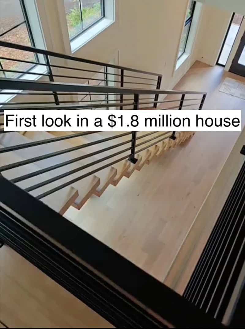 Modern staircase in a 1.8 million dollar house showcasing expensive but potentially low quality construction.