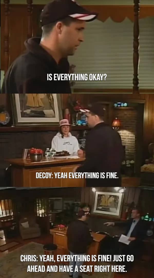 A decoy telling a suspect everything is fine before Chris Hansen appears for a seat.