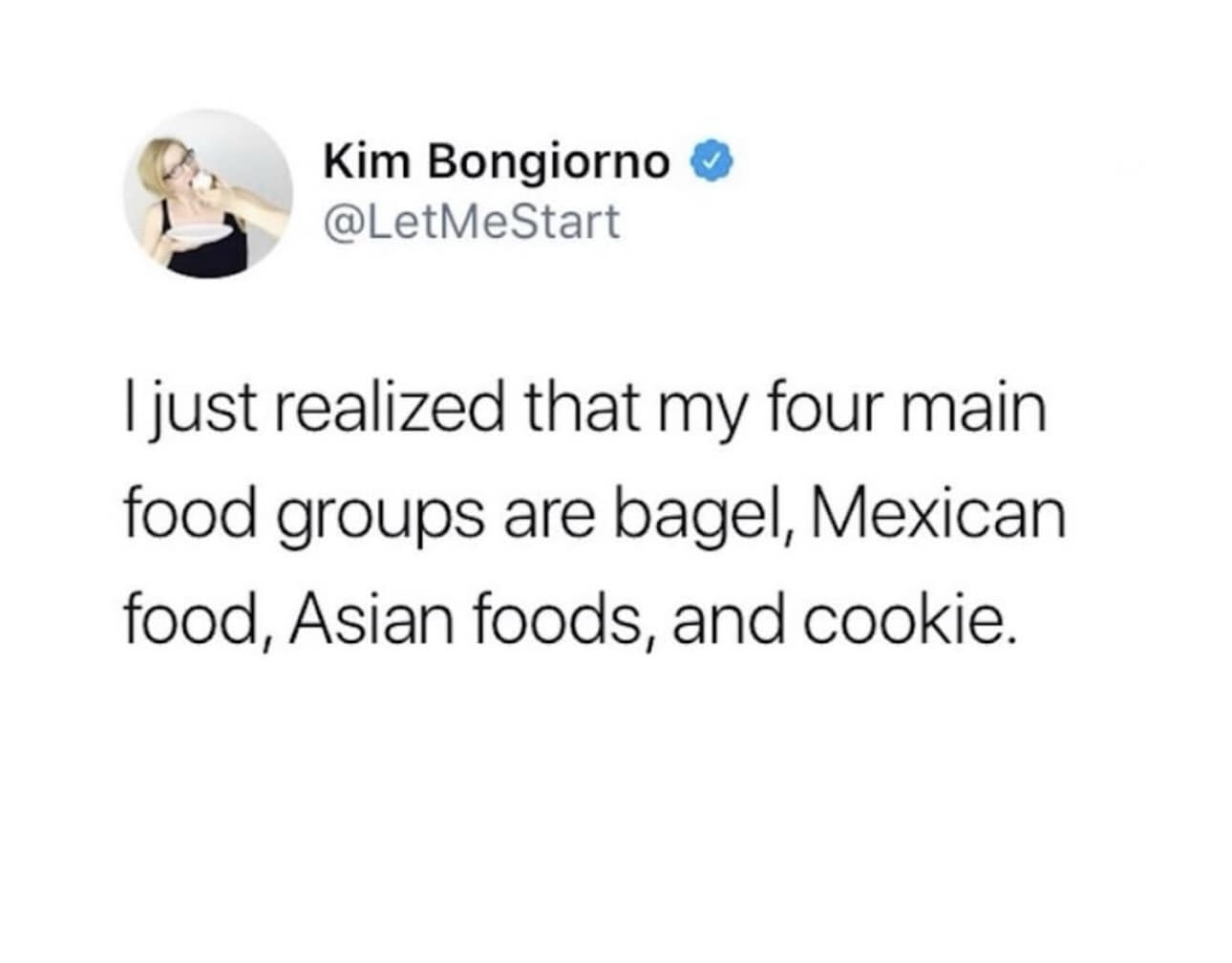 highly relatable classic meme tweet realizing the harsh truth of adulthood diets, claiming their four main food groups are simply bagels, Mexican food, Asian foods, and cookies in this collection of old memes.