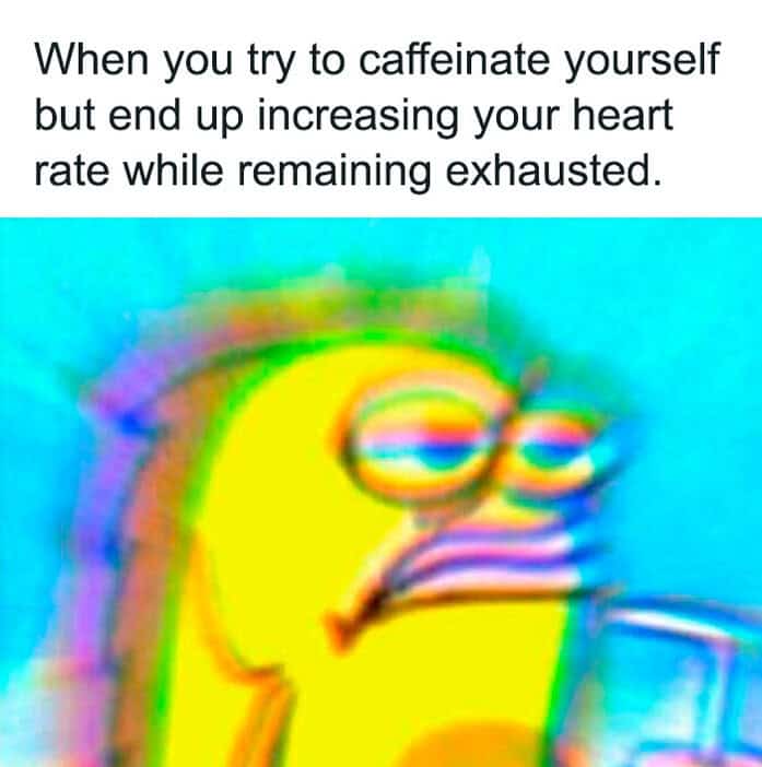 Distorted fish meme from Spongebob representing the feeling of having a high heart rate but exhaustion.