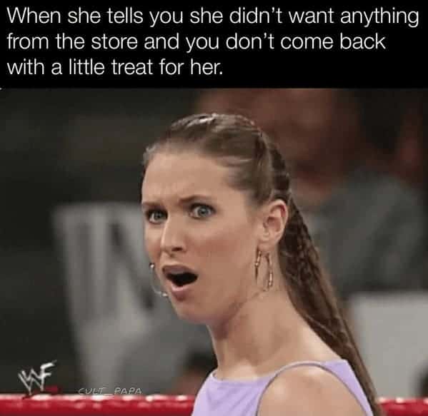 Shocked woman reacts to boyfriend not bringing treat from store unprompted