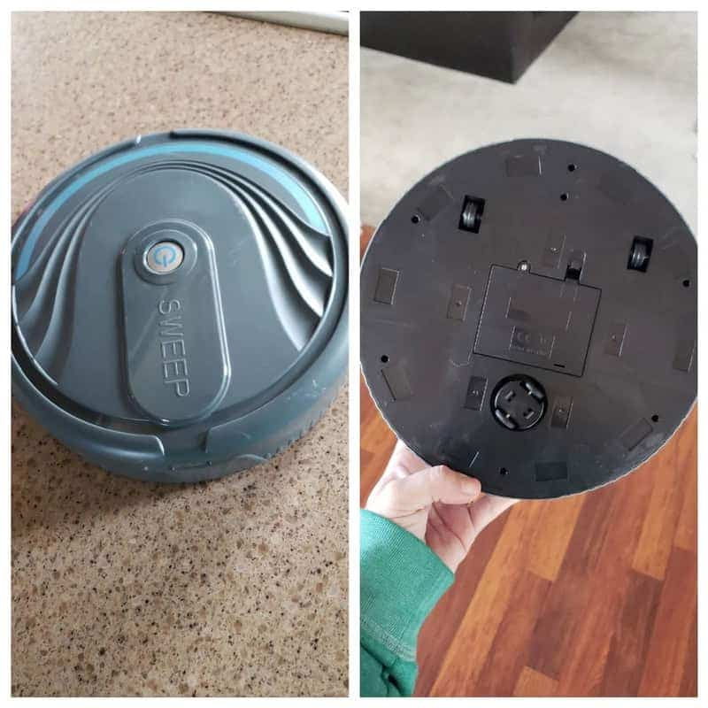 Comparison of a robot vacuum cleaner labeled Sweep that is actually just a plastic shell.