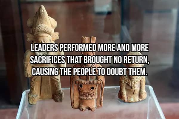 Trio of small clay Mayan artifacts illustrating the desperate sacrifices made by leaders to retain power.