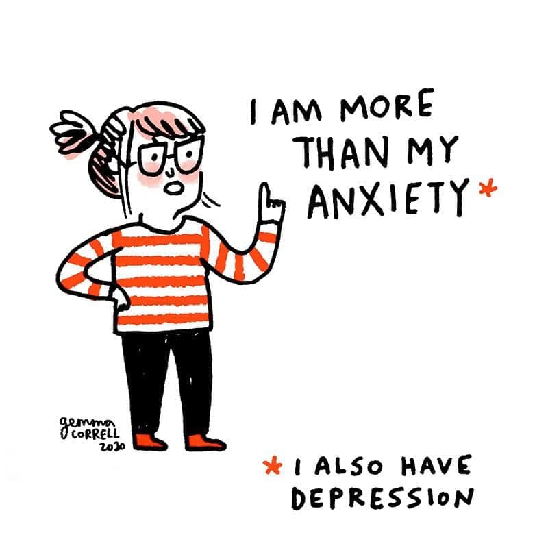 bold declaration of self-identity takes a sharp turn in this dark humor comic, where a woman claims she is more than her anxiety, only to clarify that she also has depression