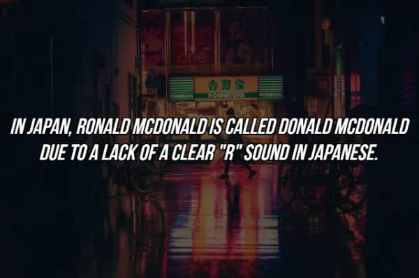 Linguistic fact explaining why Ronald McDonald is called Donald McDonald in the Japanese market