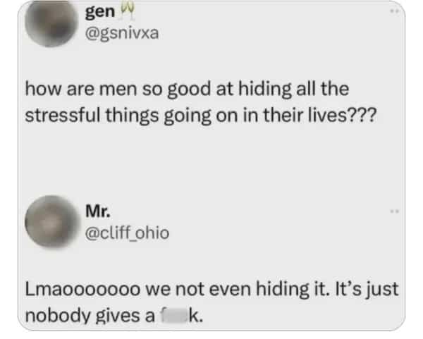 Social media exchange about men's mental health and the perceived lack of support from others.