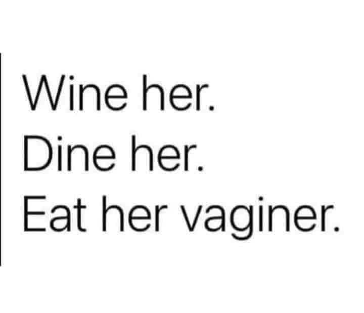 A text-based meme with a rhyming joke about dating and dining.