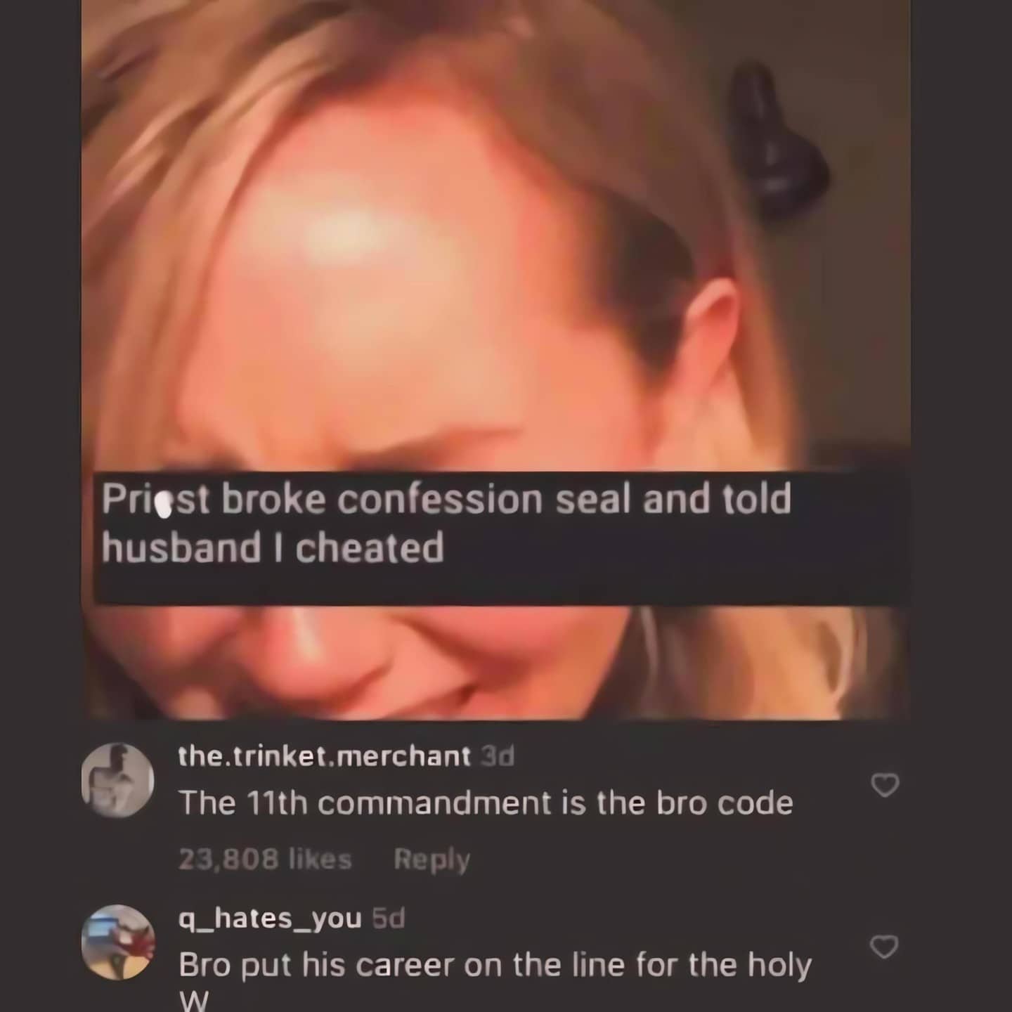 Viral post about a priest breaking confession seals to tell a husband about his wife's infidelity.