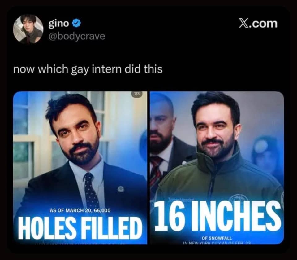 A news broadcast graphic showing a man next to text reading holes filled 16 inches.