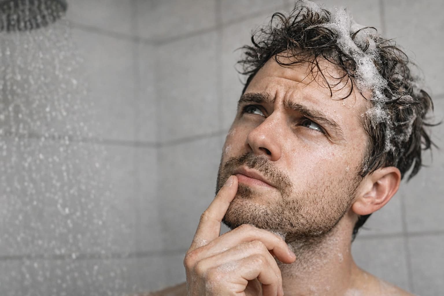 A collage of funny shower thoughts featuring the realization that Mario's life is worth ten times less than his designer underwear, the legal paradox of Batman driving an uninsured Batmobile, and the existential horror that identical twins might have been swapped by their parents as infants.