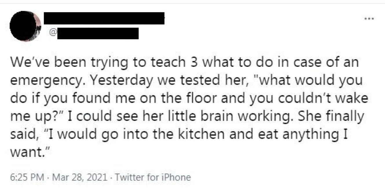 Facebook status update about the heartbreaking yet funny things kids say, where a 5-year-old cries on Christmas Eve because she saw a dead raccoon and realized it wouldn't be able to get any presents.