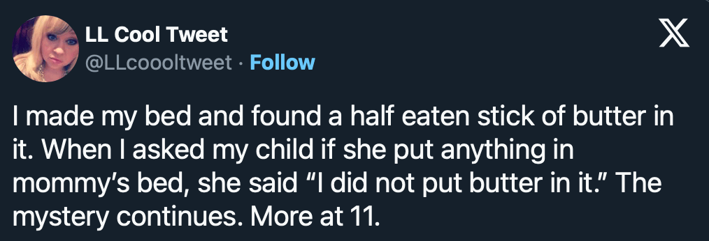 Tumblr thread about the late-night philosophical questions in funny things kids say, featuring a bleary-eyed 6-year-old who stayed up past his bedtime just to ask his father if a duck is considered a predator.