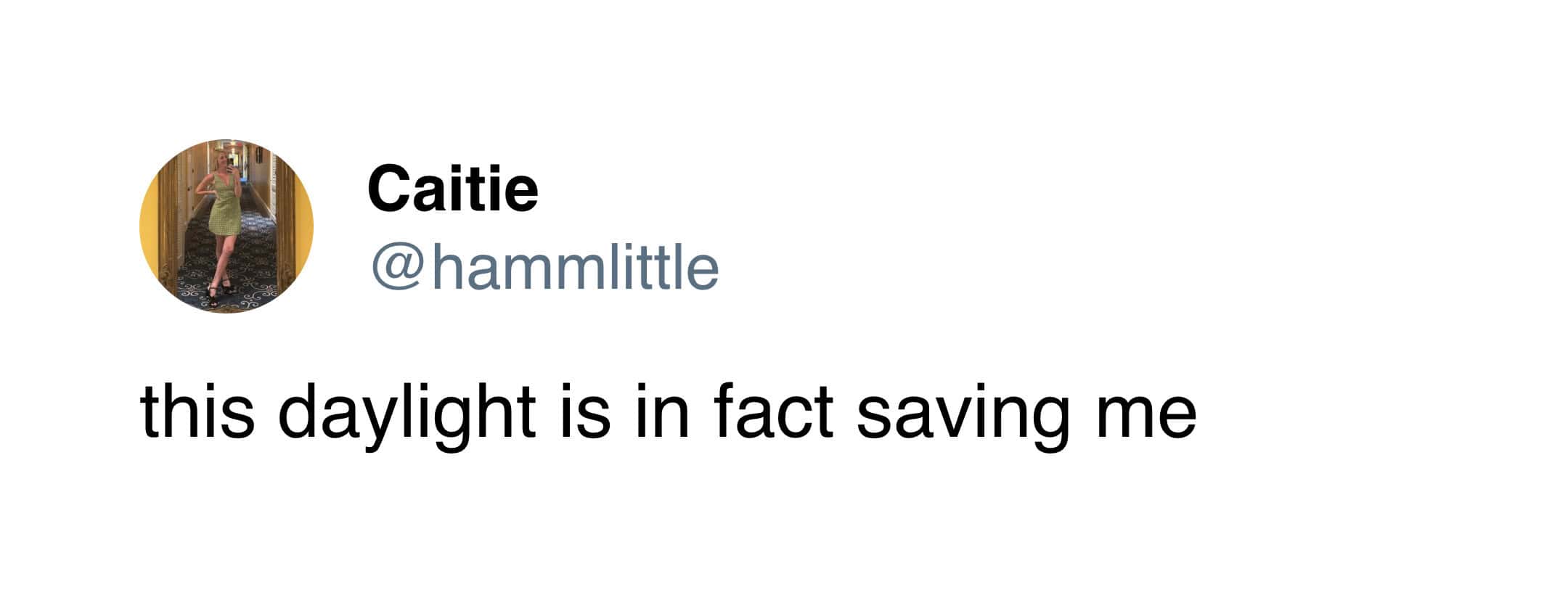 The life-giving power of the spring sun is celebrated with dramatic flair in this funny tweet, stating that the return of daylight is quite literally saving the user's soul.
