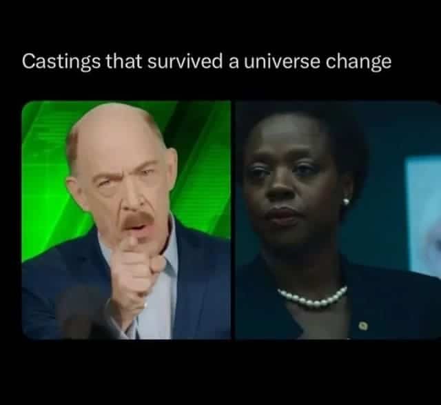 Side-by-side images of J.K. Simmons and Viola Davis as actors who survived superhero universe reboots.