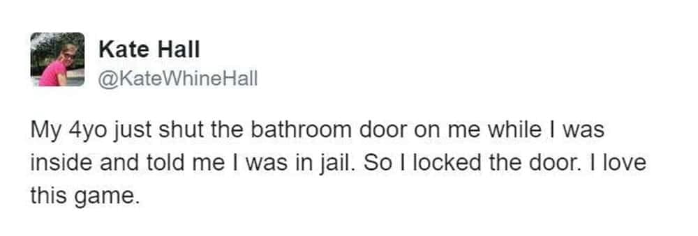 Highly relatable mom memes where a four year old locks their mother in the bathroom for jail and the mom locks the door to enjoy the peace.