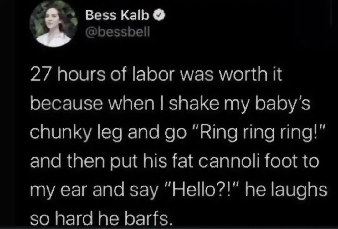 A text post describing the oddly specific joy of using a baby's leg as a telephone.