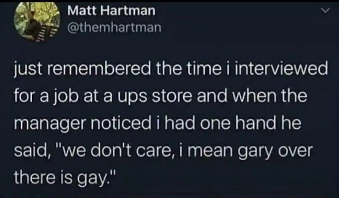 A story about a UPS job interview where the manager awkwardly equates disability with sexual orientation.