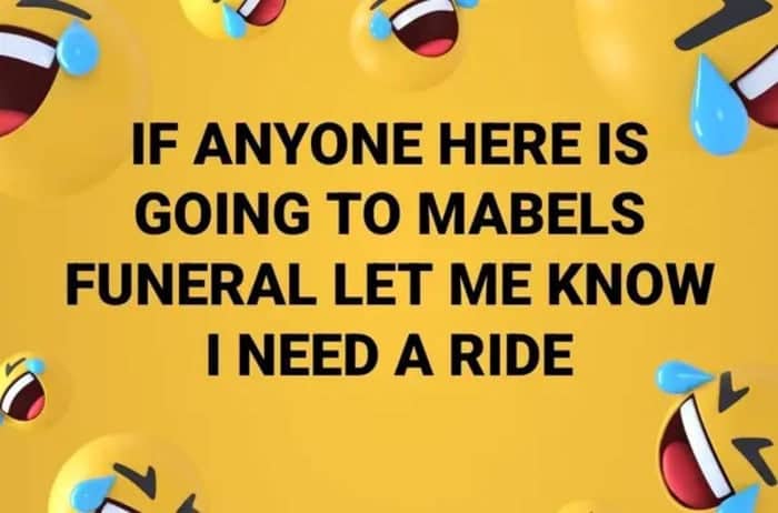 Facebook post background with laughing emojis used for a serious message about needing a ride to a funeral.