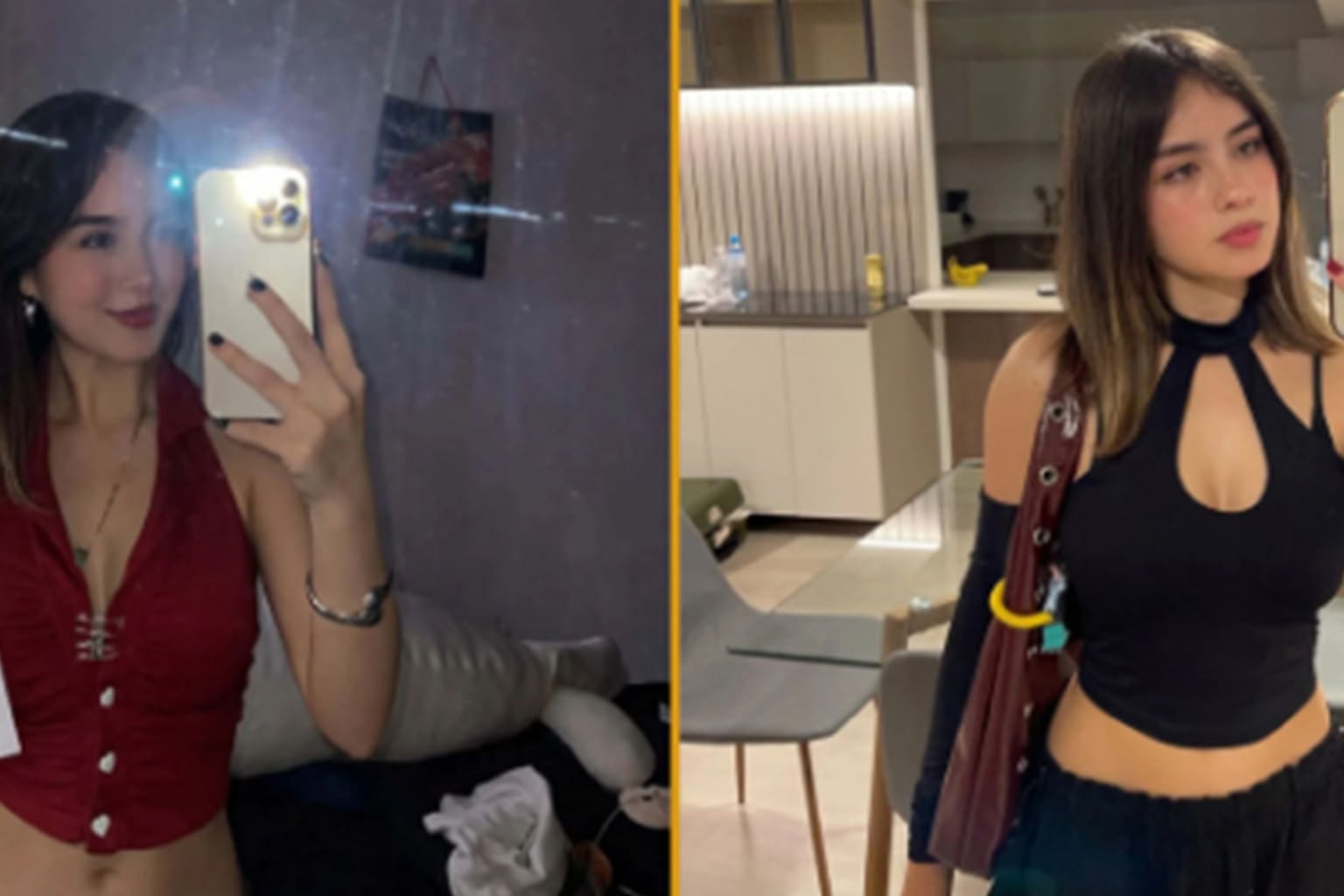 savage roasts compilation: A collage featuring a mirror selfie from a girl accused of trauma dumping like an Olympic sport, a guy with uneven eyes being roasted for having one fixed and one variable, and a smiling girl diagnosed as someone who wears Cookie Monster pajama pants to Walmart.