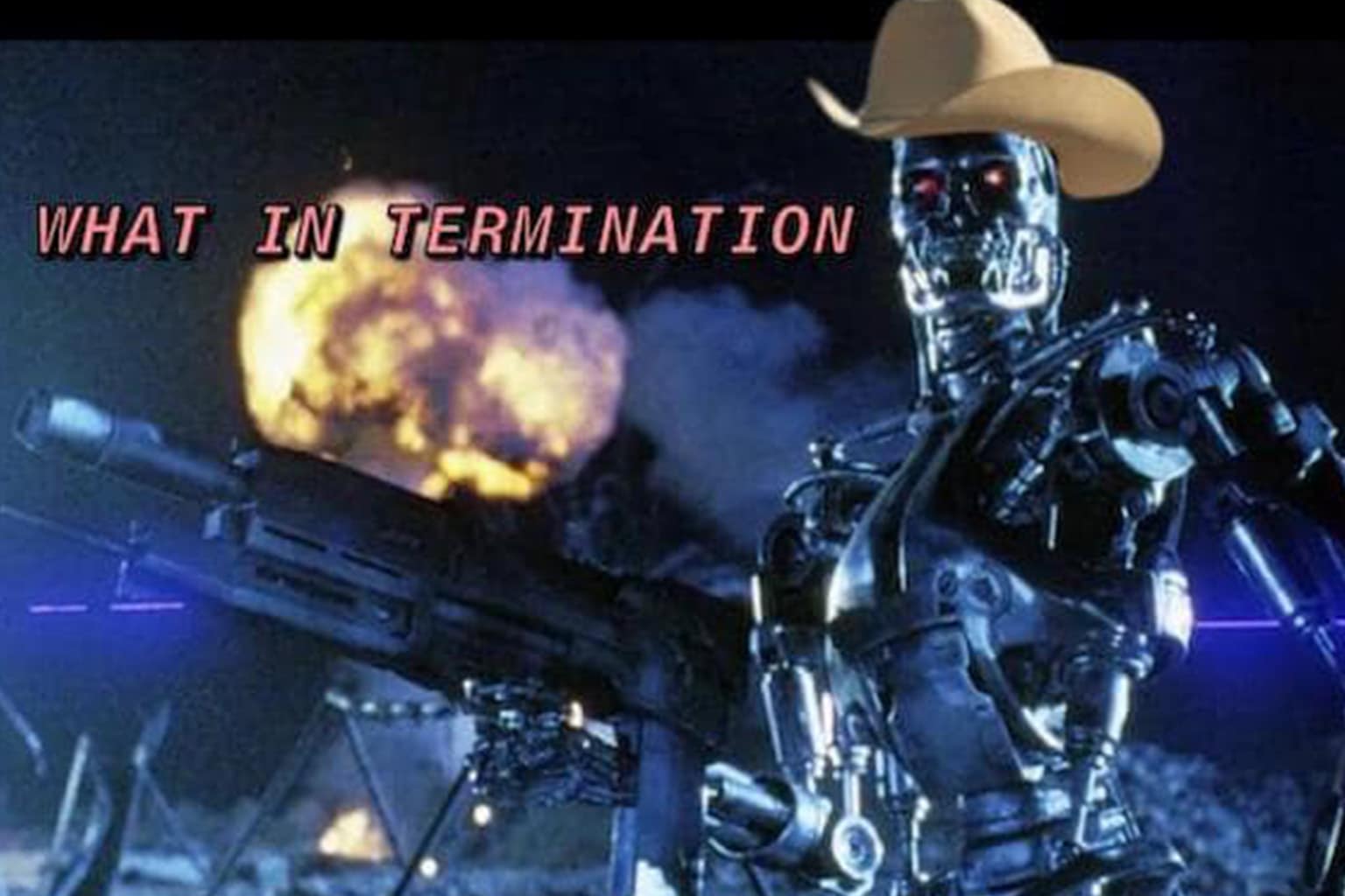 A collection of Terminator memes featuring an elderly woman squinting at a laptop screen that has accidentally "activated Skynet," Arnold Schwarzenegger’s face photoshopped onto a claymation Wallace & Gromit character, and the "Thereminator" playing a vintage electronic instrument.