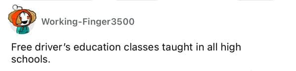 Brief social media mention of free driver education classes being taught in all high schools.