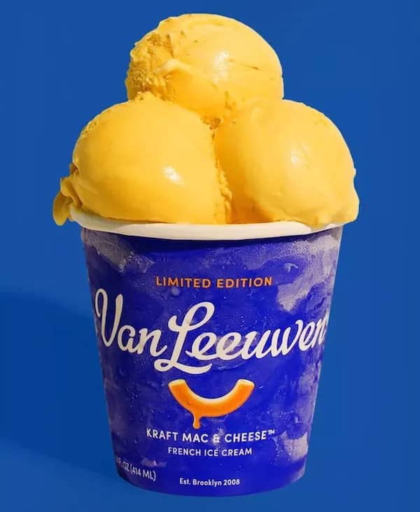 Van Leeuwen limited edition Kraft Mac and Cheese French ice cream pint scoops