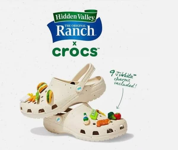 Hidden Valley Ranch x Crocs cream clogs with nine food-themed Jibbitz charms included