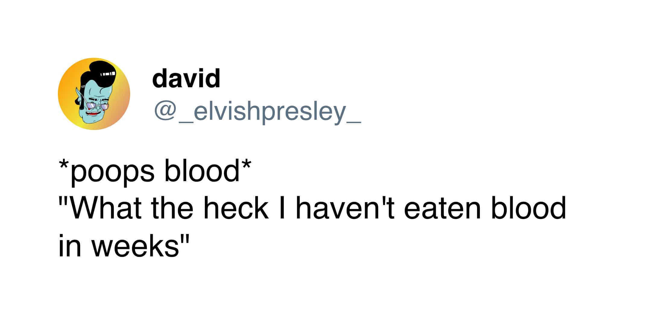 A tweet by David featuring a dark joke about a medical emergency and diet logic.