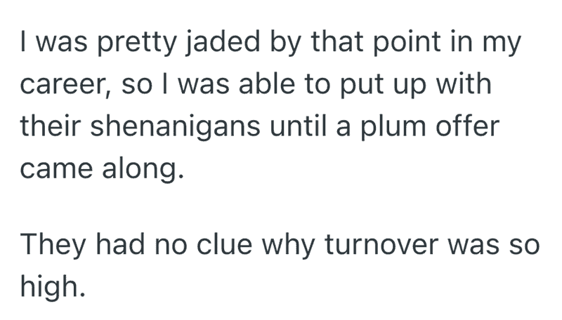 Final screenshot of a post discussing high employee turnover and management's lack of self-awareness.