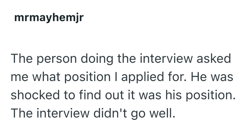 Screenshot of a user story about an interviewer realizing the candidate is applying for his position.