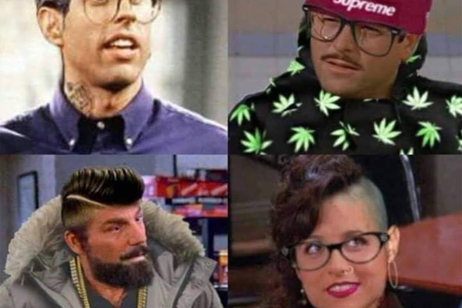 A classic memes gallery featuring a "Seinfeld for Millennials" hipster makeover, the "HRAAGHBBIT" poster where everyone has a scary Bilbo face, and a "Peak Male Form" breakdown of Samwise Gamgee’s stats.