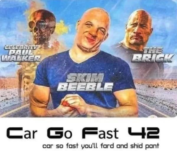 A hilarious meme featuring a pug dog wearing a stylish blue denim jacket, lying on a wooden deck next to a platter of three loaded hot dogs. The pug has its tongue hanging out in anticipation.