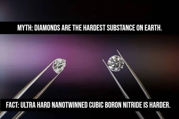Two diamonds held by tweezers myth vs fact cubic boron nitride is harder than diamonds