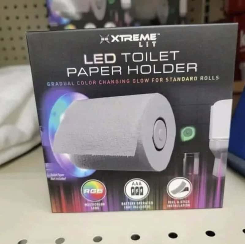 Xtreme Lit RGB LED color-changing toilet paper holder box on a store shelf