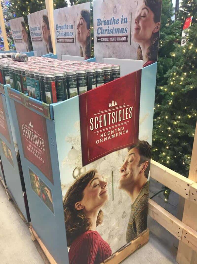Scentsicles scented Christmas ornaments display with Breathe in Christmas tagline