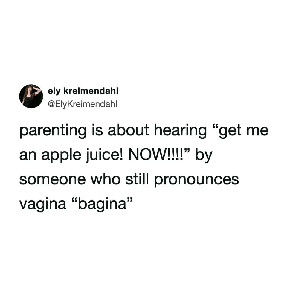 A screenshot of a text post about kids mispronouncing words from user @mom_tho celebrating her four-year-old child fumbling curse words into non-threatening outbursts like "bammit!!" and "cheese crisis!!!"