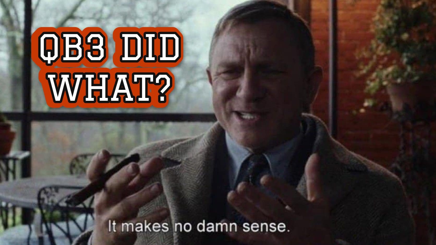 Daniel Craig saying it makes no damn sense in a Case Keenum meme about the Bears' 27-7 win over the Eagles.