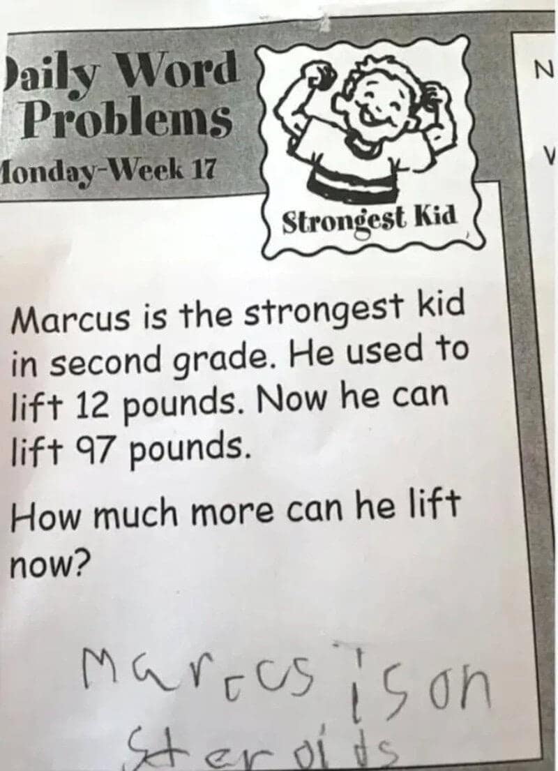 Word problem about Marcus lifting 97 pounds answered with Marcus is on steroids.