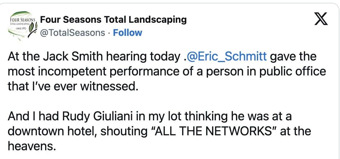 Four Seasons Total Landscaping weighs in on the hearing that spawned the Katie Britt meme.