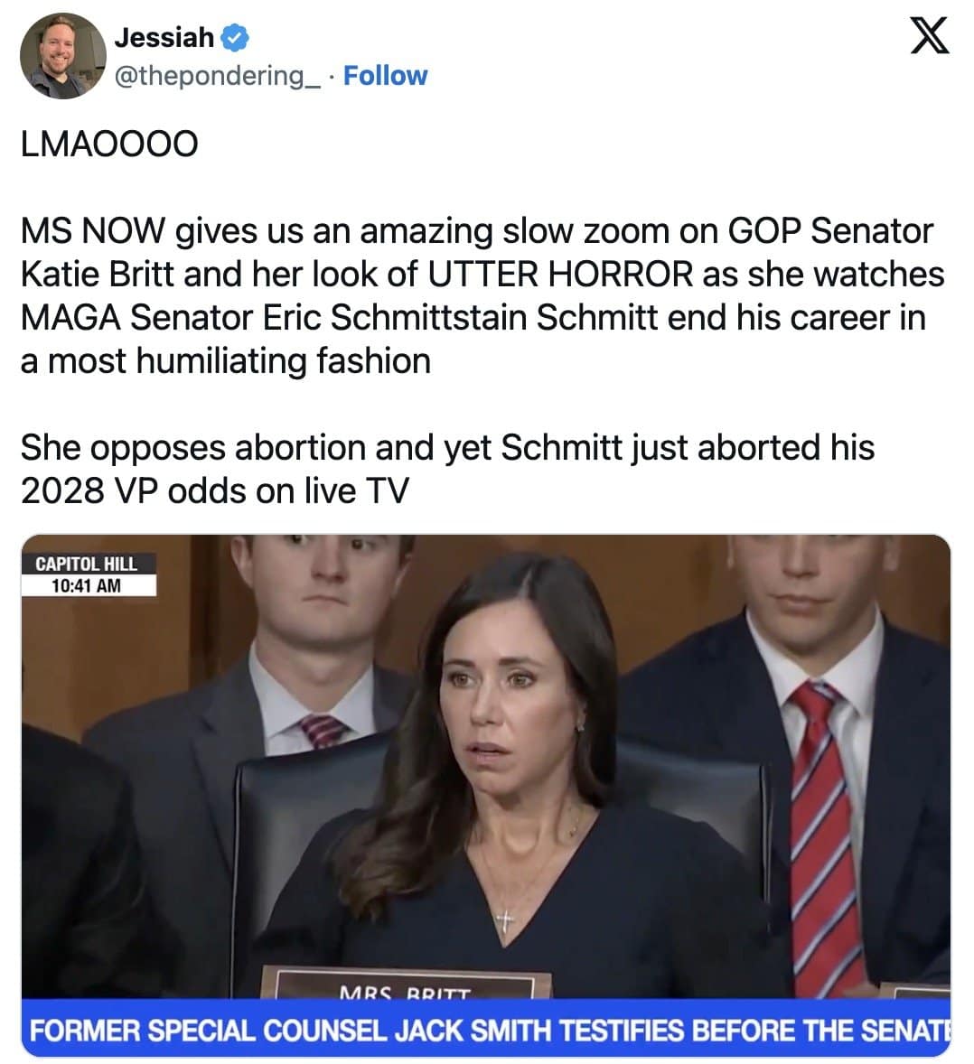 Slow zoom on Sen. Katie Britt's stunned expression, the clip behind the Katie Britt meme.